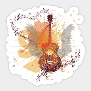 Music Guitar with notes and wings Sticker